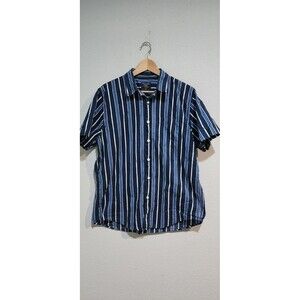 Abercrombie Fitch Mens XLarge Button Up Shirt Navy Blue Stripped Vertical Stripe